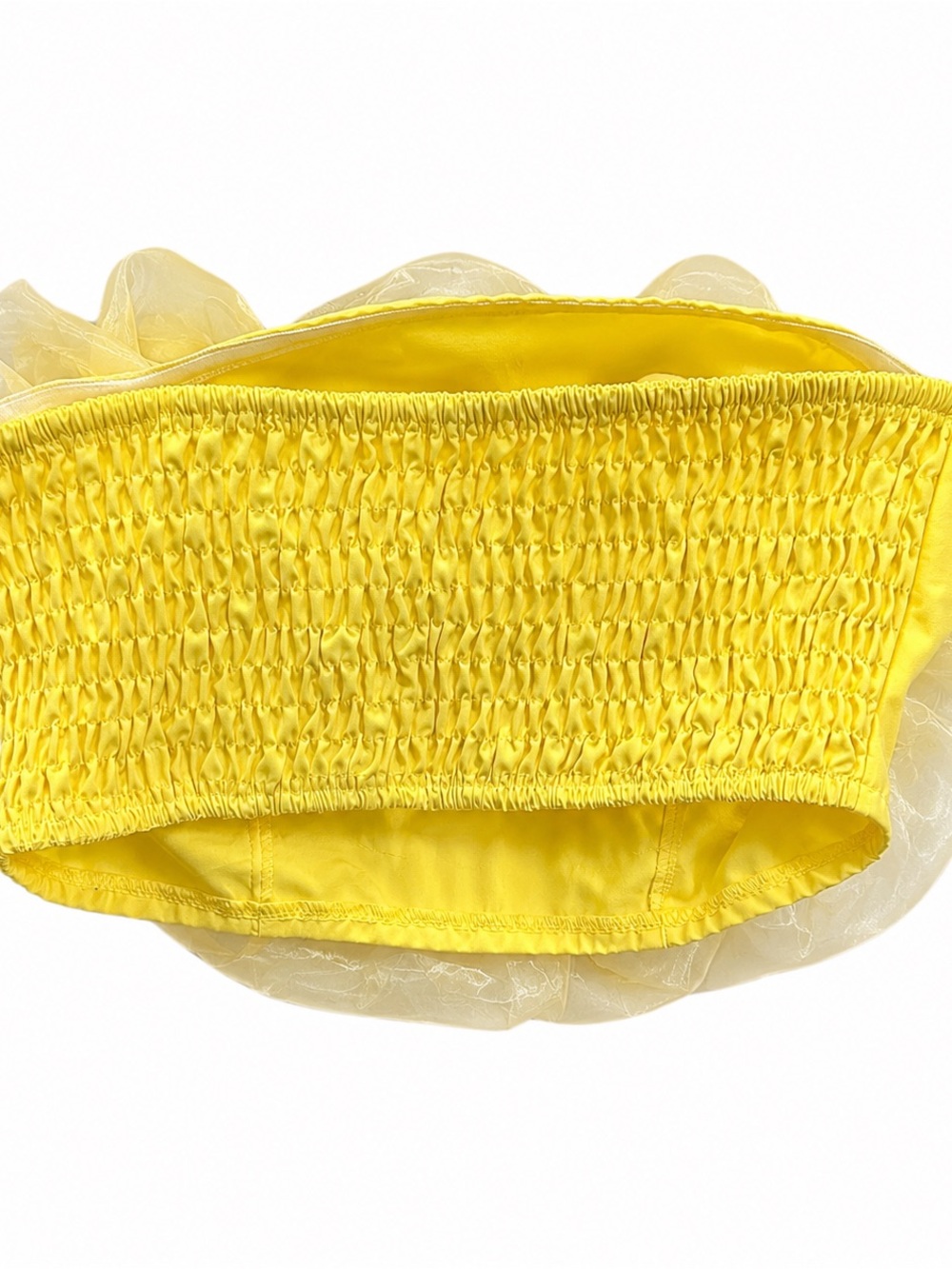 Boutique Yellow 3D Floral Organza Bandeau Crop Top NWOT Size M - Picture 3 of 4
